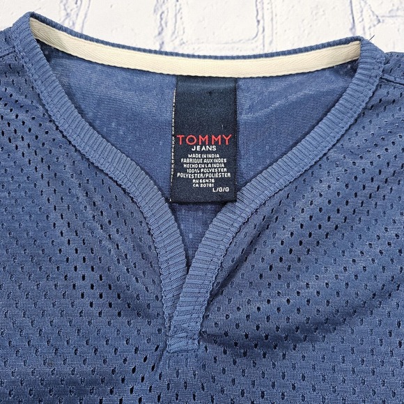 Vintage Tommy Hilfiger Tommy Jeans Blue Mesh Shirt Jersey Retro 90s MENS SZ L - Picture 7 of 10
